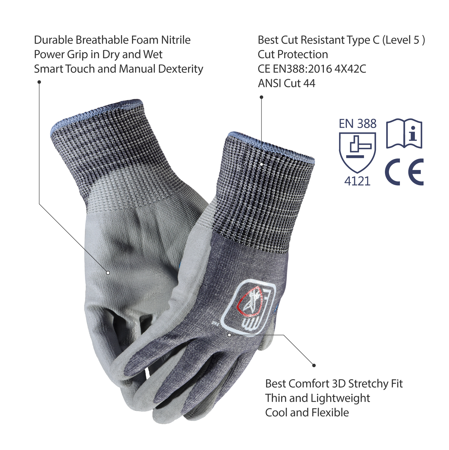 Power Grip Welding Gloves Heat Resistant Hand Gloves For Construction Workers