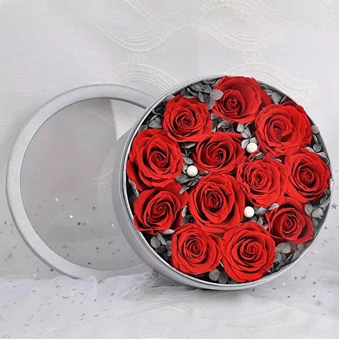 Romantic Everlasting Real Preserved Rose Flower Large Single Rose in Drawer Gift Box for Decoration Gift