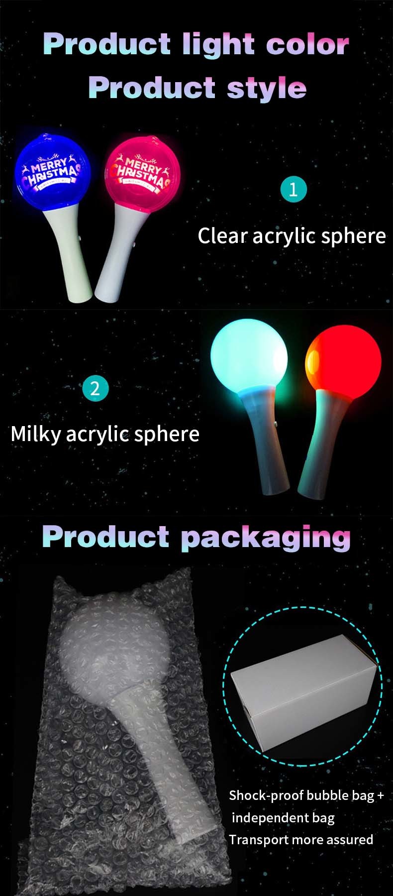 Festival LED Ball Sticks Light Up Ball Wand For Concert Supply , LED Glow Flashing Stick