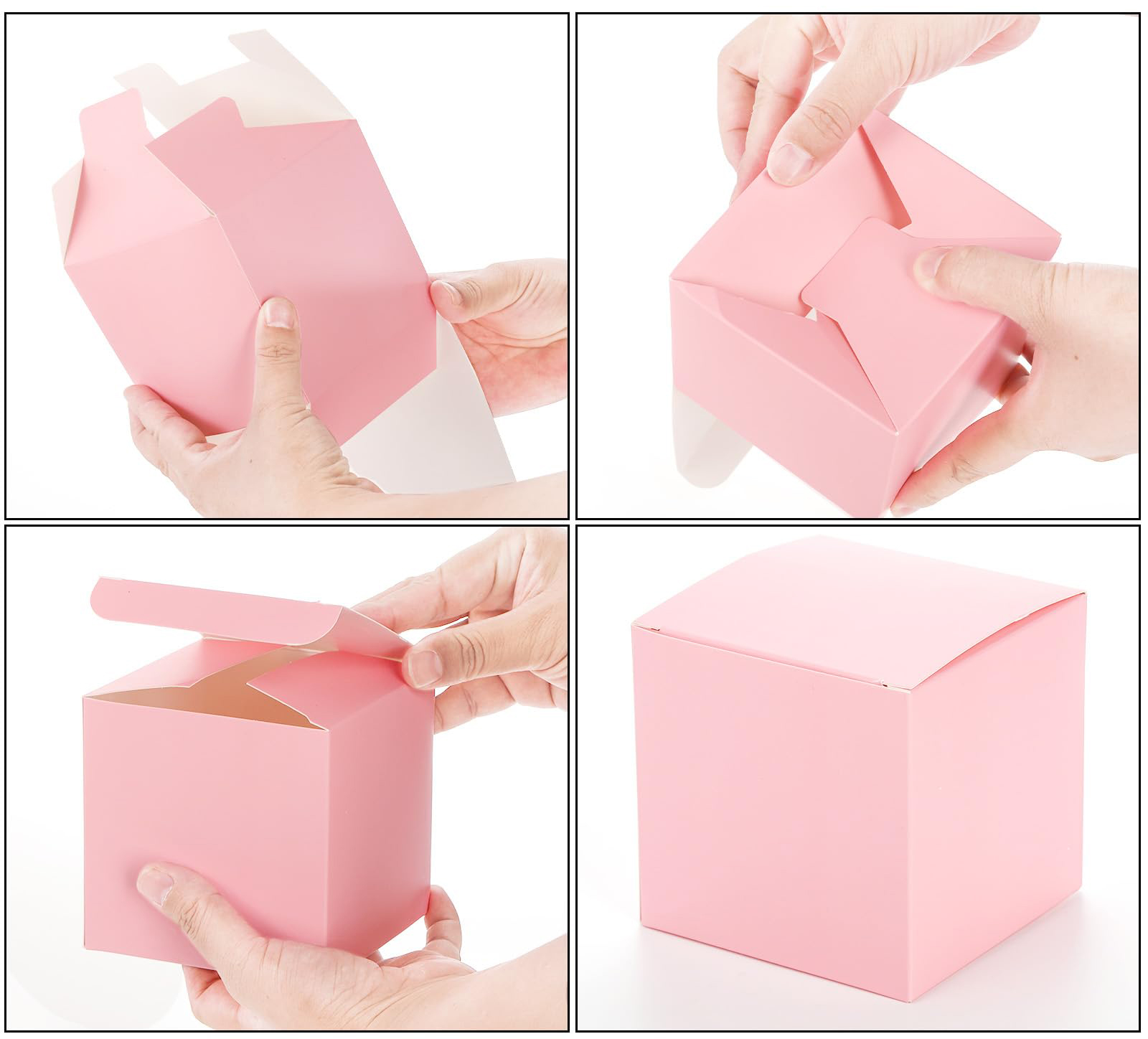 L*W*H cm Custom Recycle Folding Square Shopping Gift Box Pink Recyclable Rigid Ivory Board Paper Box