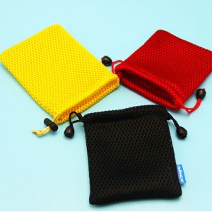 Customized colorful sandwich drawstring net mesh fabric power bank bag with