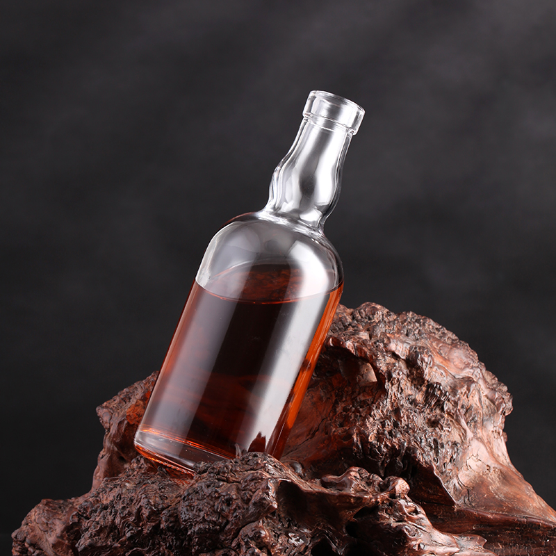 Custom Size Accepted Glass Collar 375ml 500ml 750ml Round Whisky Bottles for Spirits