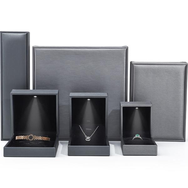Grey Lightweight Leather LED Jewelry Box Luxury Packaging For Bracelet Necklace
