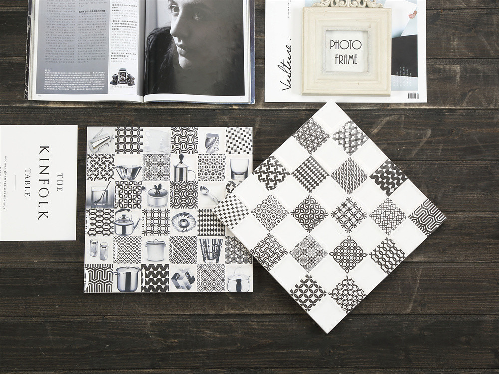 300x300mm Scratch-Resistant encaustic Ceramic Rustic Tile For Living Room And Durable Wall Tiles For Bedroom White And Black