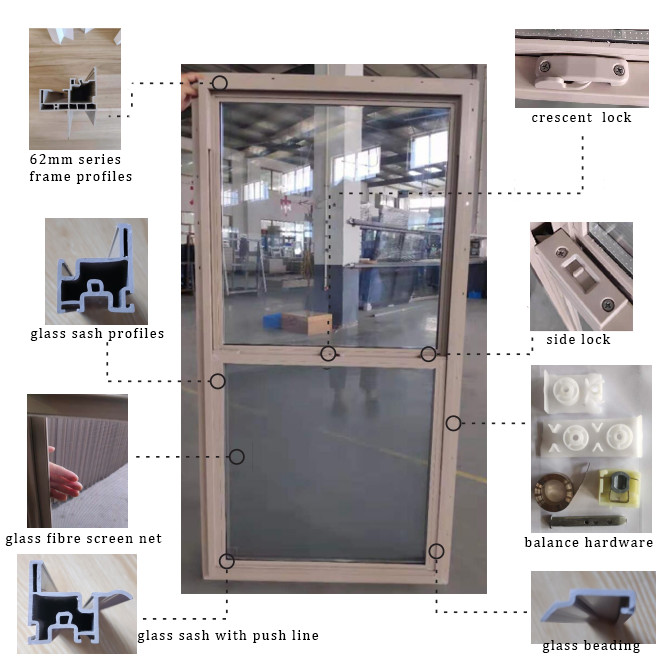 Custom-sized White Vinyl Single Hung Windows UPVC Noise Reduction and Weather-Resistant PVC Material