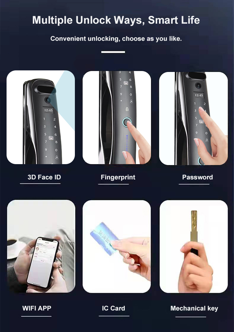 Face ID Intelligent Tuya Door Lock Intercom IC Card App Controlled Smart Door Lock