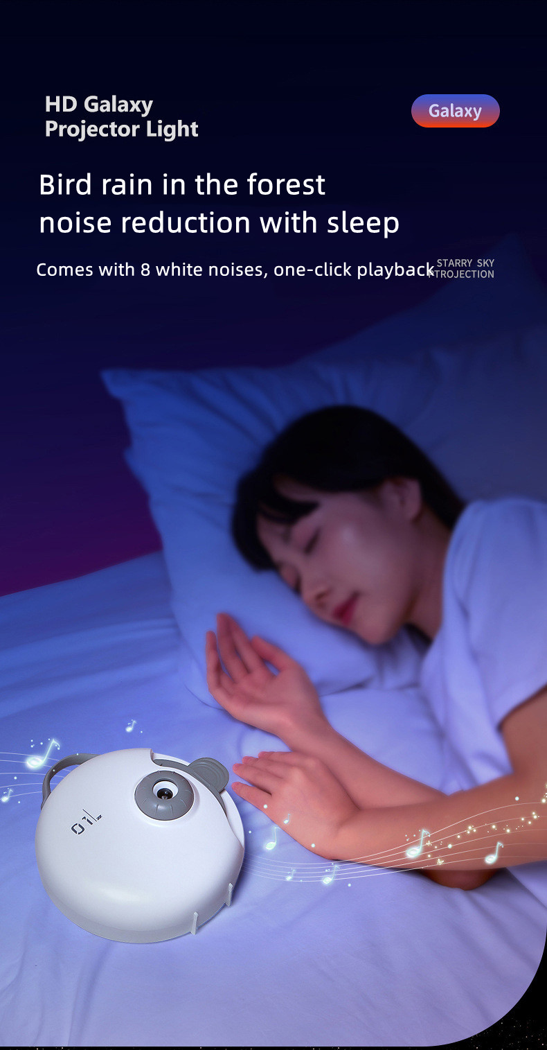 2022 Kids Favorite HD Galaxy Projection Lamp Romantic Starry Bedside Atmosphere Lamp Built-in 8 White Noise Songs