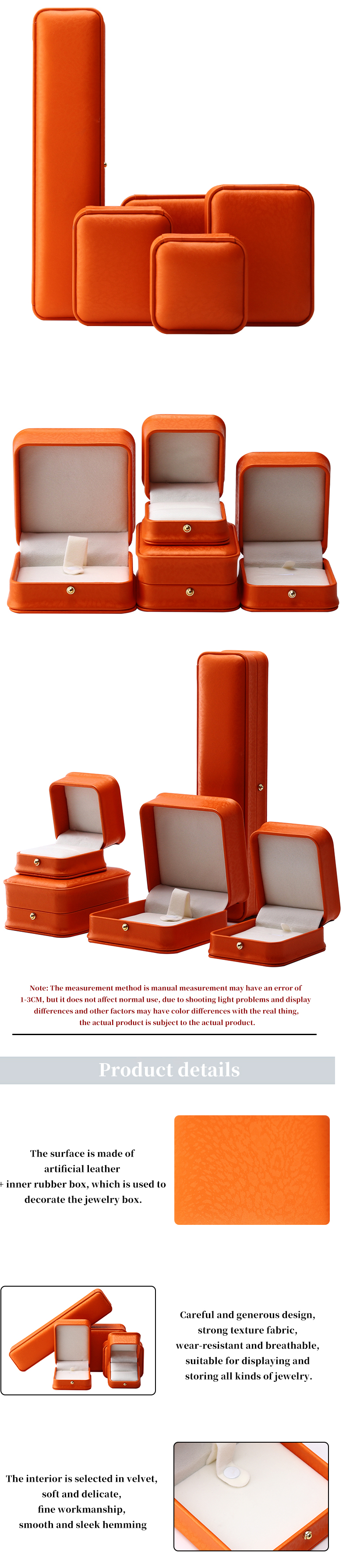 Orange Snow Grain Noble PU Leather Jewelry Box for Luxury Storage Packaging