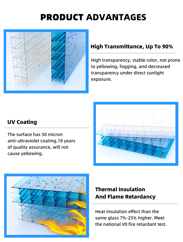 5mm 10mm Multiwall Panels Sun Shade Polycarbonate Hollow Sheet for Car Shelter 5mm Twin Wall Hollow Polycarbonate Sheet