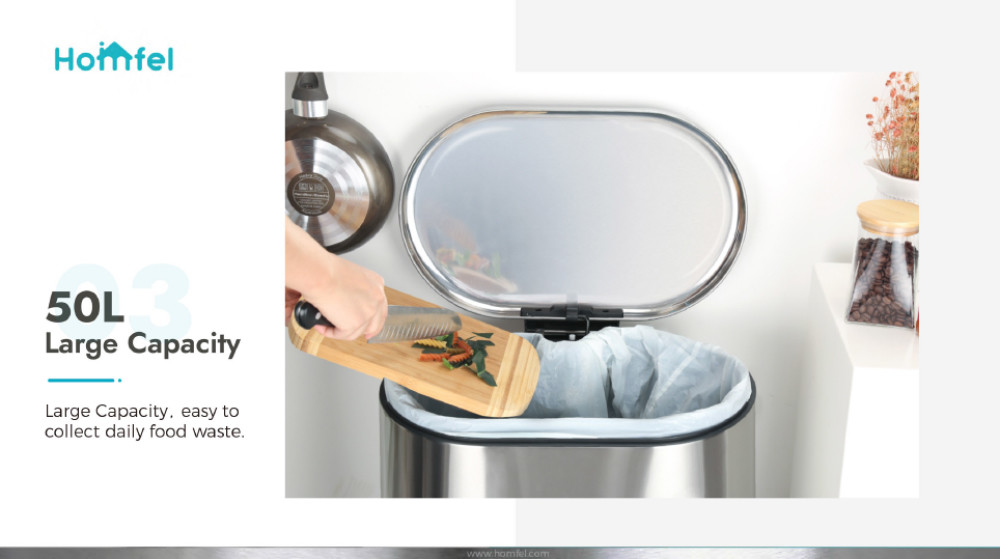 ODM Stainless Steel rounded rectangle Foot pedalTrash Can With Soft Close Lid ktichen trash bin