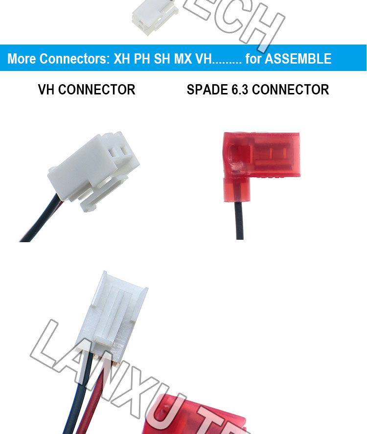 VH 2P 3.96mm Pitch to 90 Degree Angle 6.3 Spade Connector Assembly Cable Wire Harness