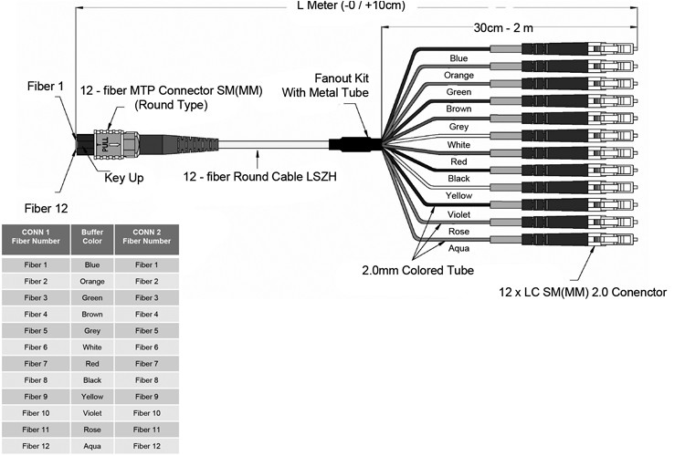 MPO To SC UPC 12 Fibers Breakout MPO MTP Cable Simplex Single Mode
