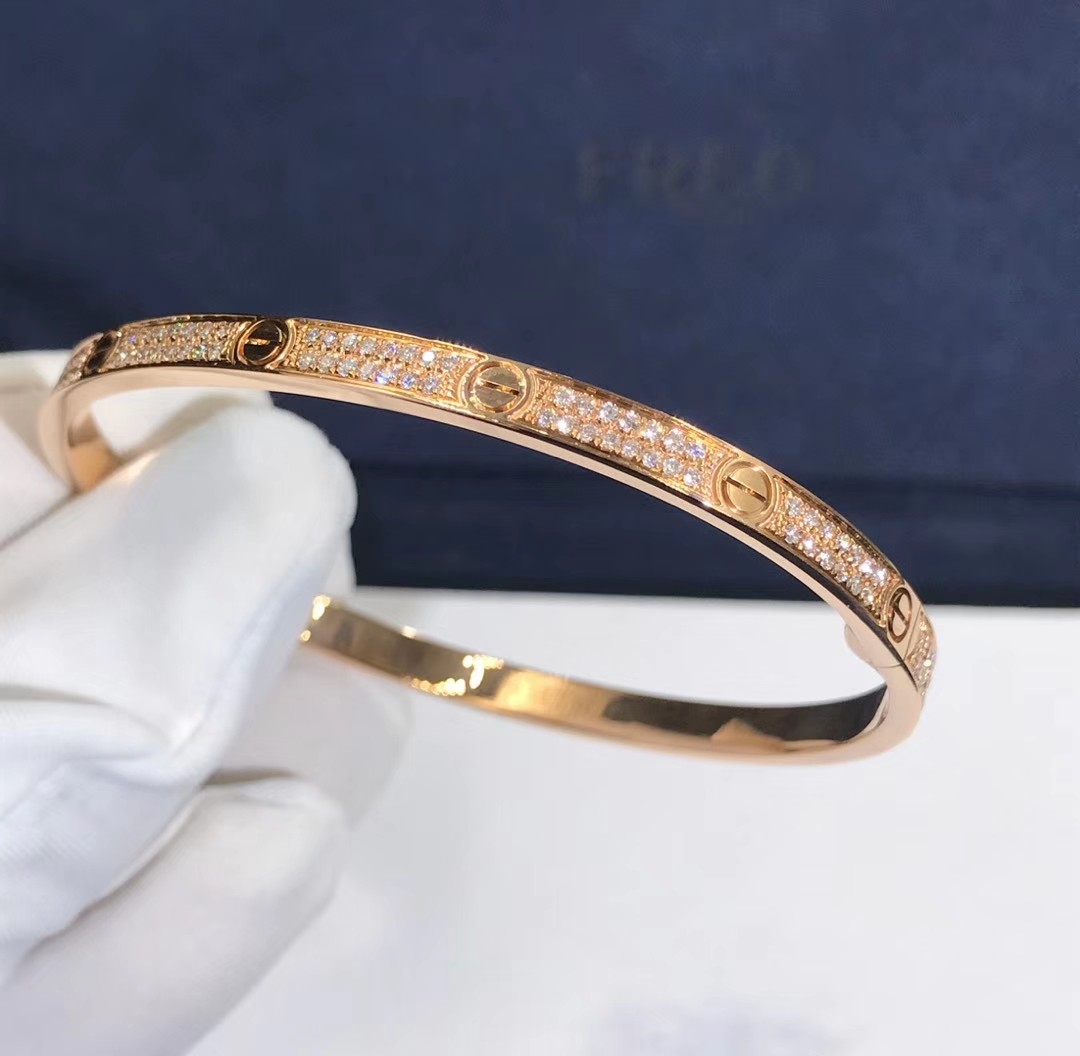 High Quality Fashion Fine Jewelry Pure 18k Real Gold And Natural Vs Diamonds LOVE Bracelet, Small Model Paved
