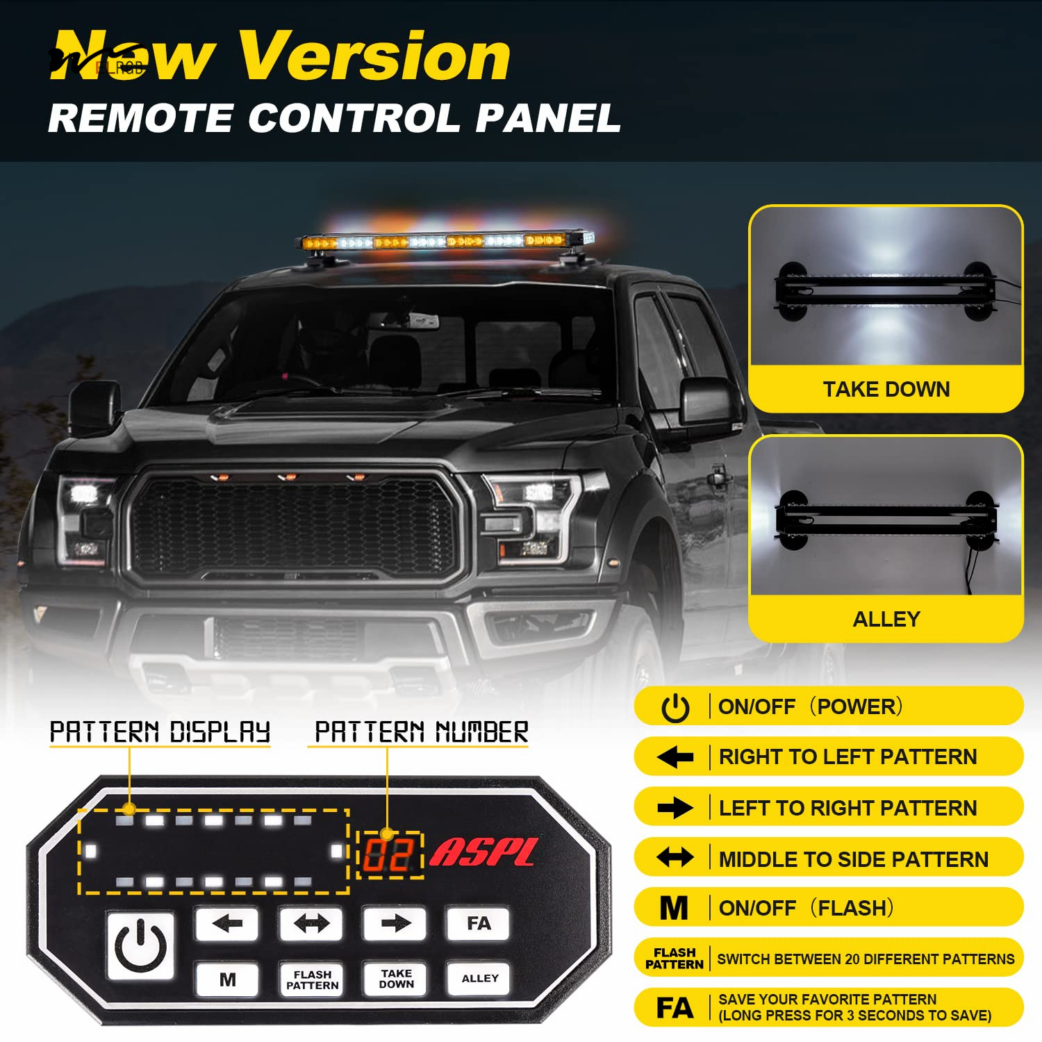 Double Side Flashing Emergency Warning 31" LED Strobe Light Bar with Remote Control