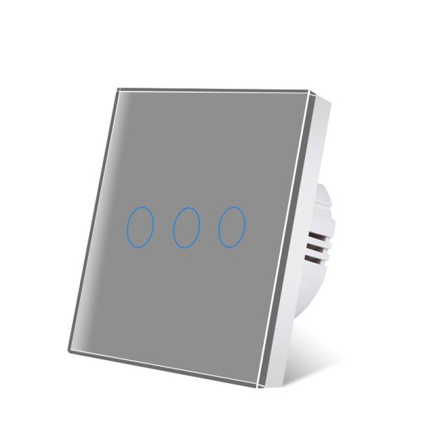 86Type EU Standard Grey Touch Light Wall Switch Tempered Glass Panel Touch