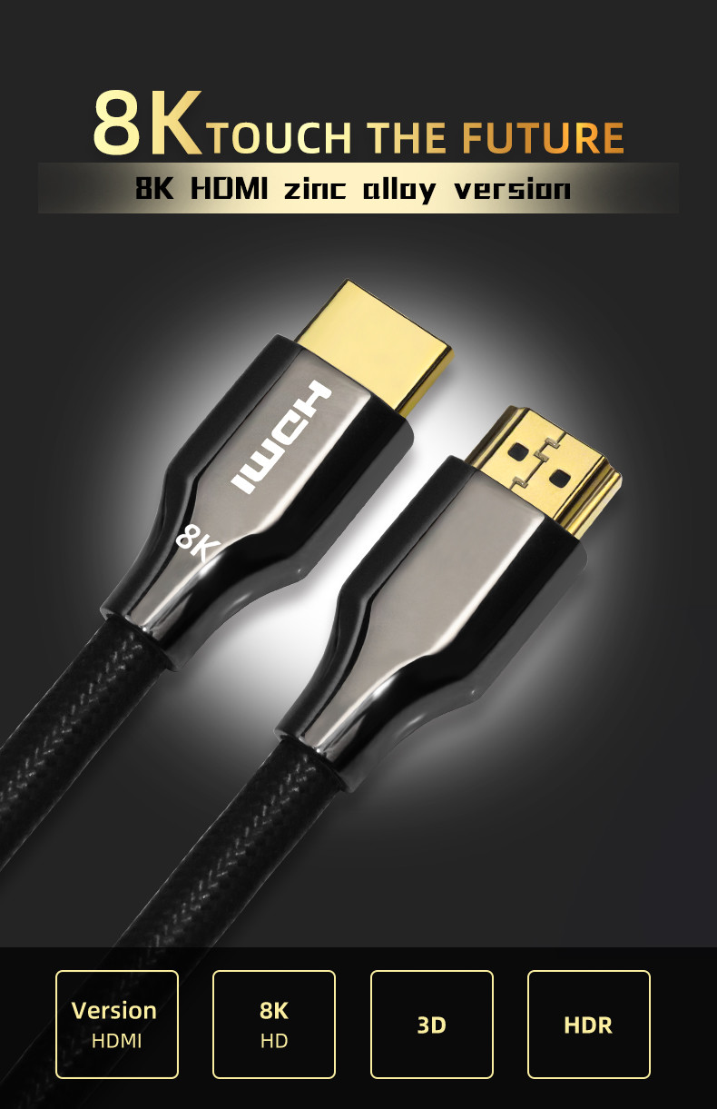 Zinc Alloy 8K HDMI Cable EARC Ultra High Speed HDCP 2.3 2.2 For PS5 Monitors
