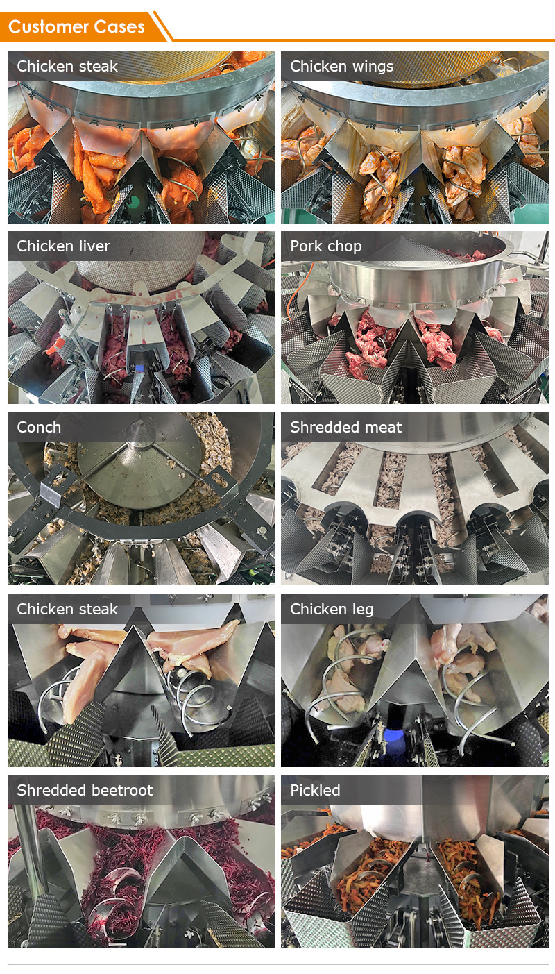High Accuracy 14 Head Viscous Material Multihead Weigher Shredded Meat Sliced Meat Small Fish Packing Machine