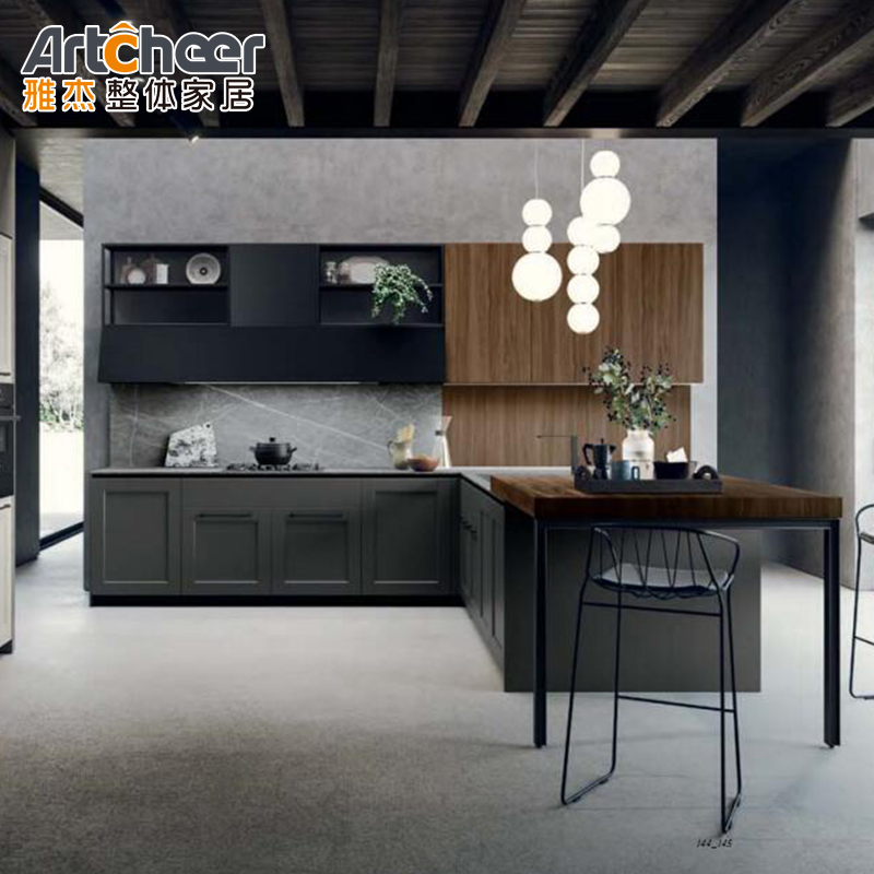 Full Joinery Solid Wood Design Shaker Kitchen Cabinets in Walnut Wood Color for Durability