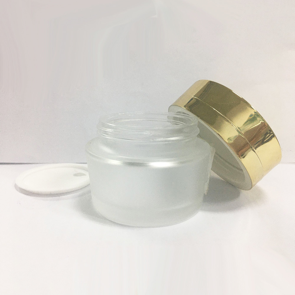 Round 50g Frosted Glass Jar Straight With Gold Cap Classical Shape