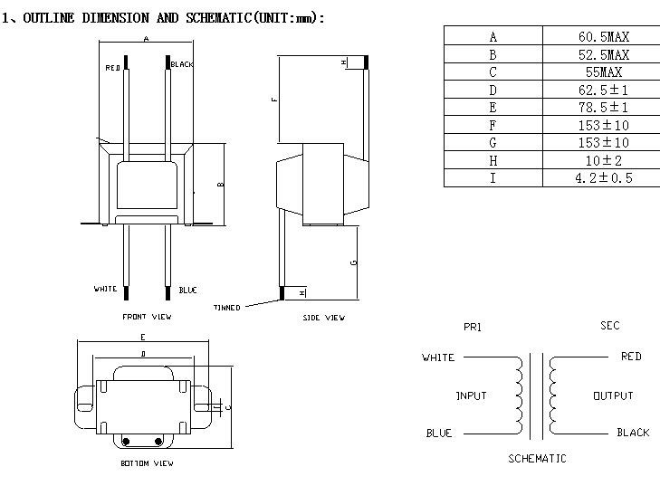 208V AC 50Hz Single Phase Low Power Transformer , Lead Wire Low Current Transformer