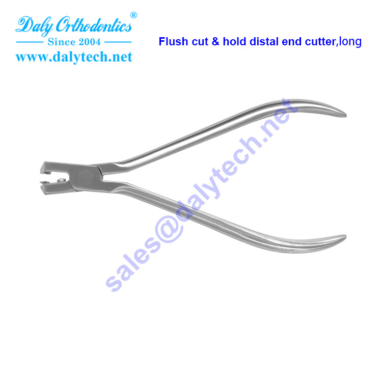 Flush cut and safety hold distal end cutter pliers of orthodontic appliance for dental tools