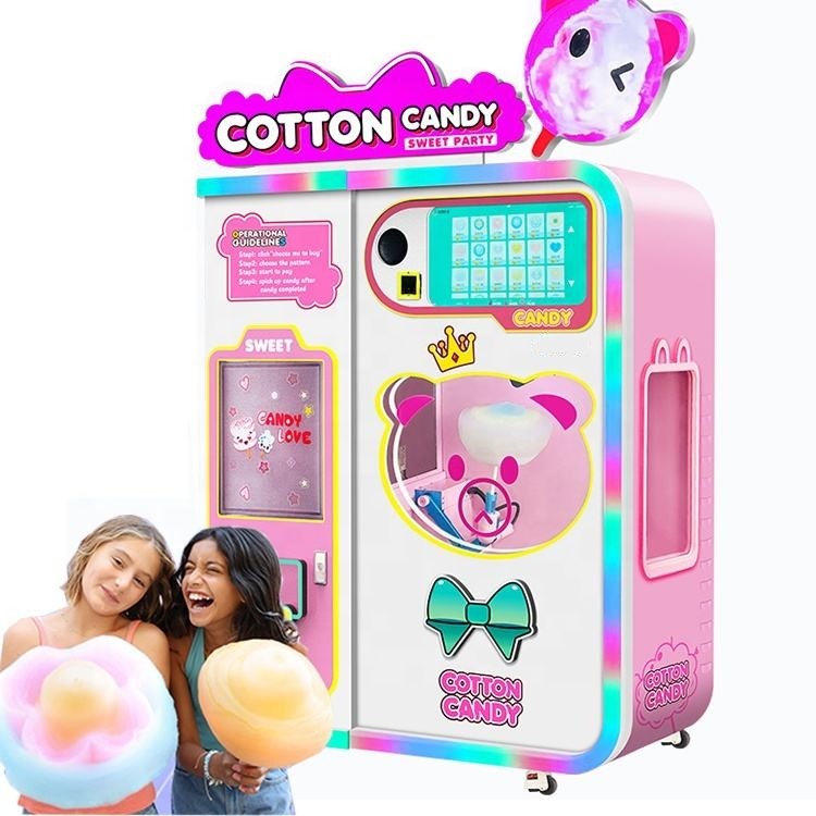Fully Automatic Coin Credit Card Operated Automatic Cotton Candy Vending Machine With Multi Language