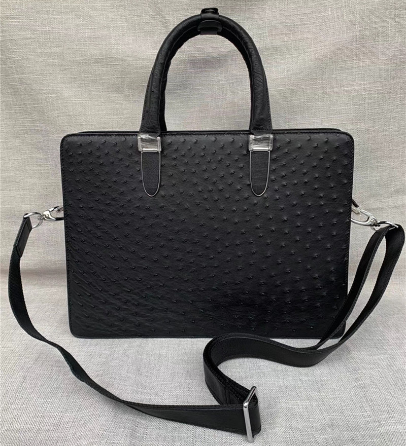 Authentic Real Ostrich Skin Men's Large Briefcase Laptop Purse Bag Genuine Exotic Leather Male Working Portfolio Handbag