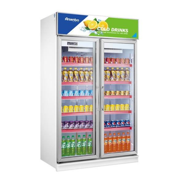 1000L Commercial Beer Coolers , Stainless Steel Upright Double Door Display
