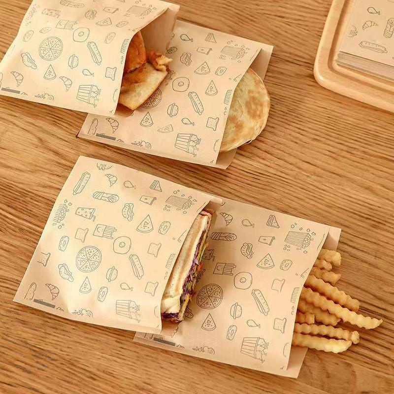 Custom Printed Paper Bags Kraft Paper Oil Proof Disposable Take Away Barbecue Shaobing (Baked Cake in Griddle) Pancake Food Package Snack Bag