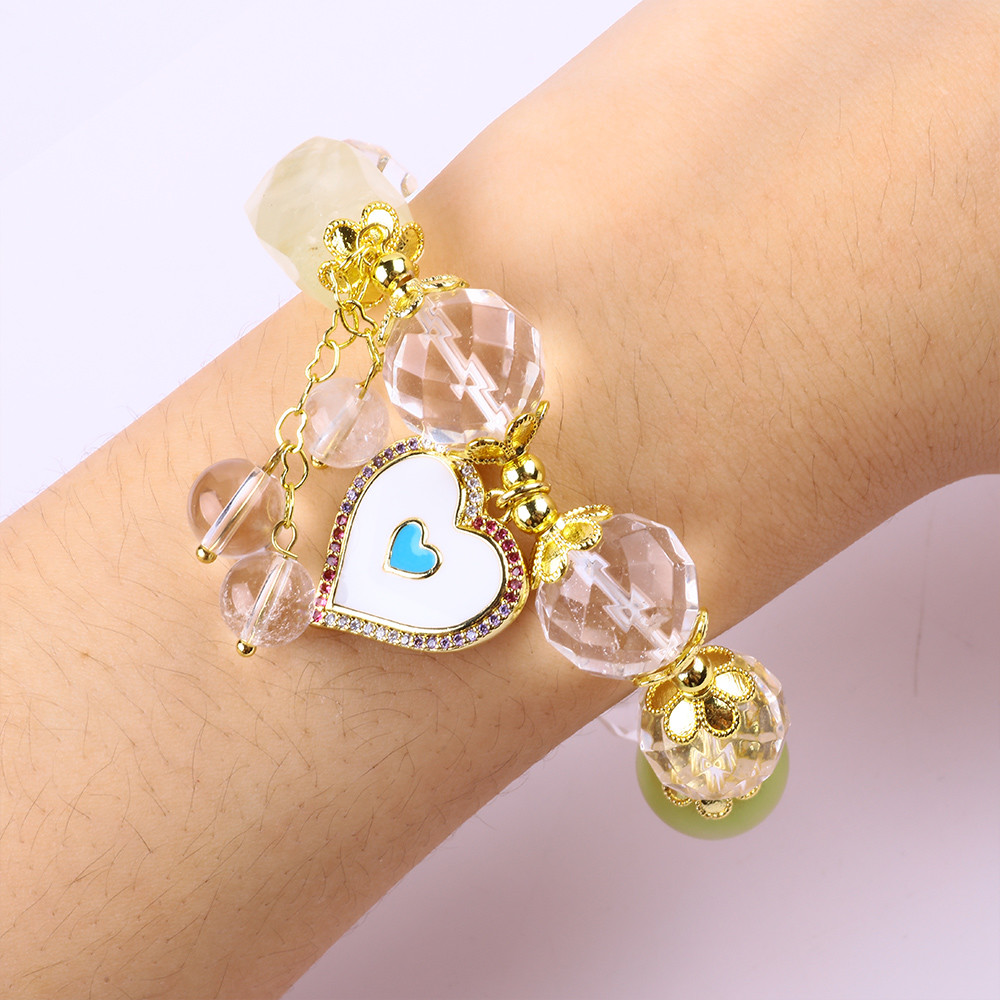 Natural White Crystal Single Circle Elastic 14MM Multifacted Round Bead Bracelet For Meditation