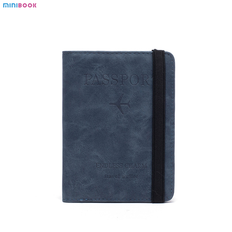 Leather Passport Cover Case Stamping Simple Plane for Travel Document and Credit Card