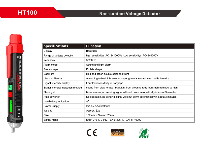 Light Alarm Pen Type Voltage Tester , 12 Volt Non Contact Voltage Tester