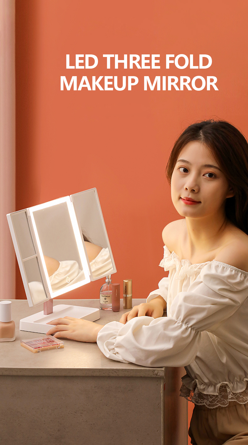 Trifold vanity Lighted Magnifying Makeup Mirror Cosmetic ABS Plastic