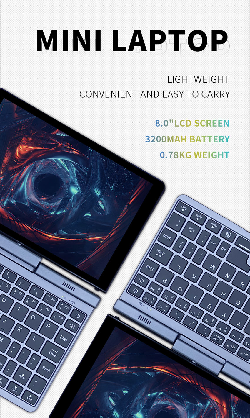 Private Mold 8 Inch Silver Touch Screen Mini Laptop N100 12GB RAM 1TB SSD for Business