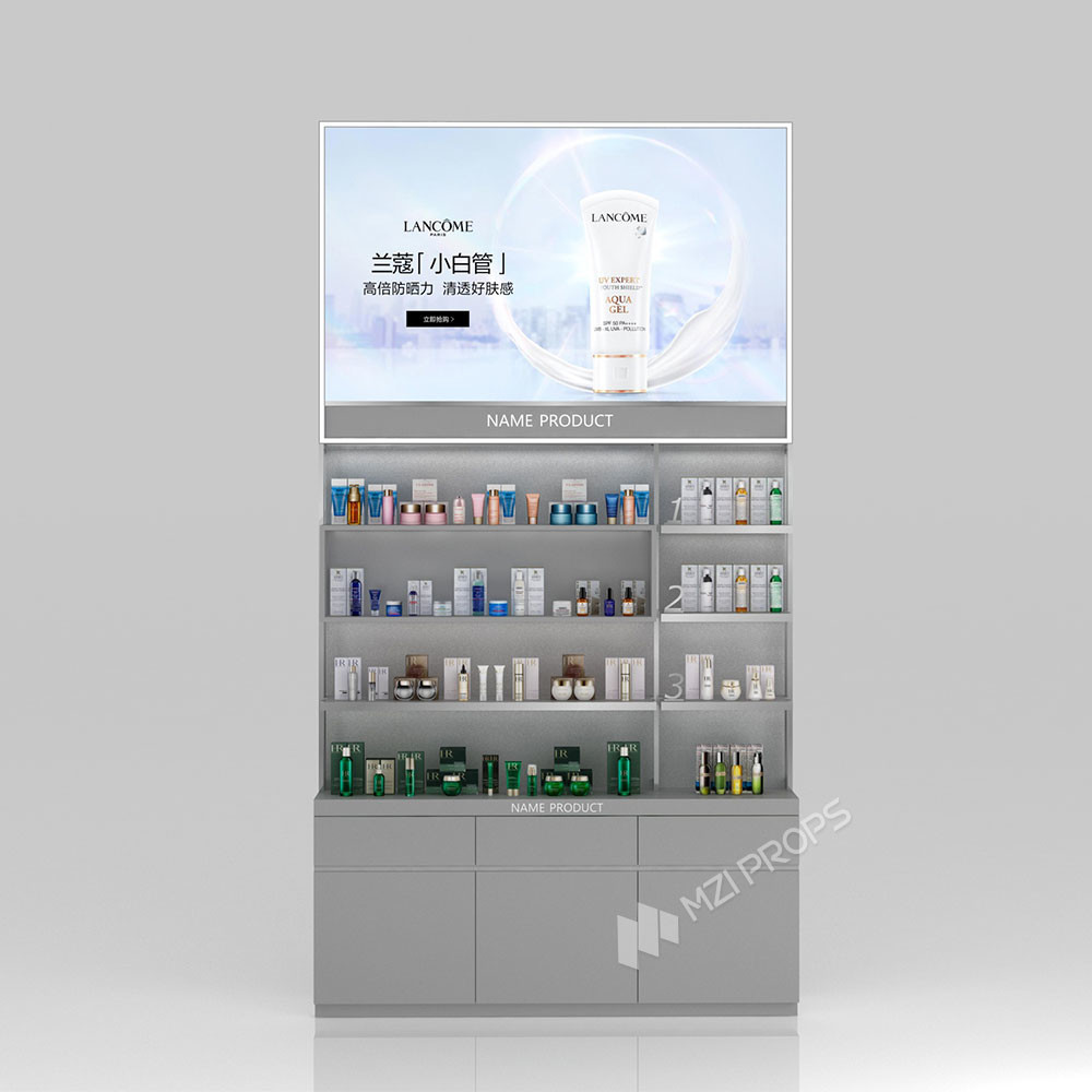 GDR02-BG02 Skincare Display Cabinet with Stainless Steel Tube and 60mm Soft Film Light Box for Fashion Boutiques