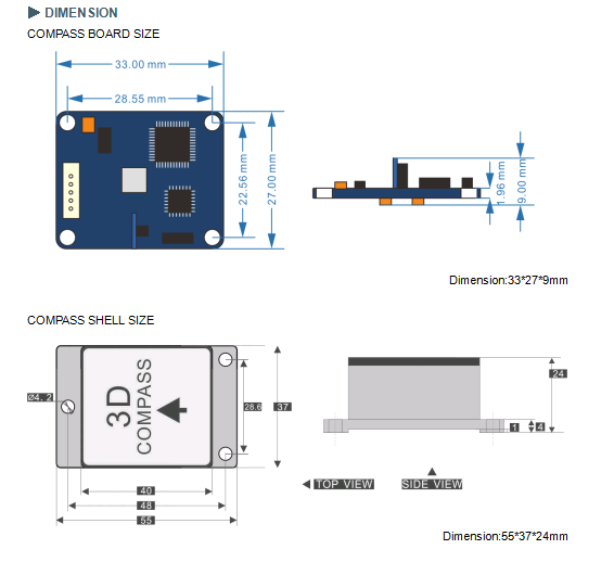 DC9 - 36V Magnetic Digital Compass Sensor Dynamic Working