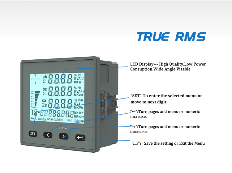 NEW 300 Series 96*96mmThree Phase LCD AVHz,kwh Multi-function Power Meters