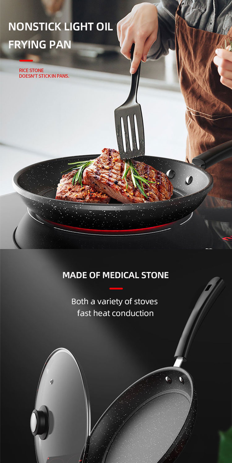 Factory Direct Sale Thickened Black Iron Cooking Frying Pan Medical Stone Nonstick Fry Pan With Lid