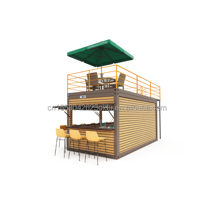 20 Foot Container Coffee Bar Portable Prefabricated Store with Container Design and 50/75/100mm Wave Sandwich Panel Walls