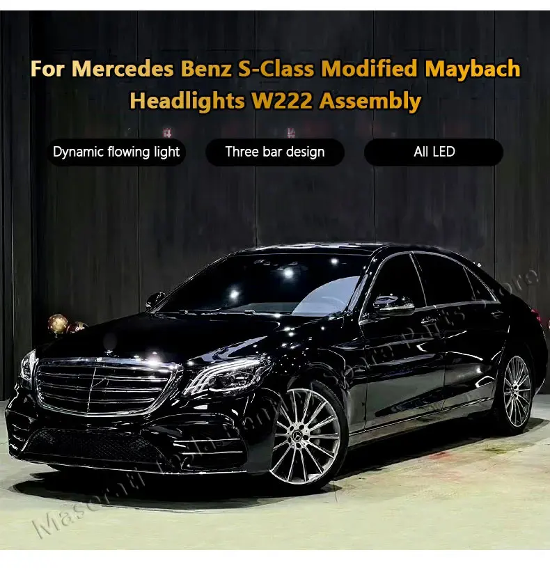 LED Headlights Assembly For Mercedes Benz S Class W222 14-18 Modified Maybach Front Head Light Drl Flowing Turn S65 S63