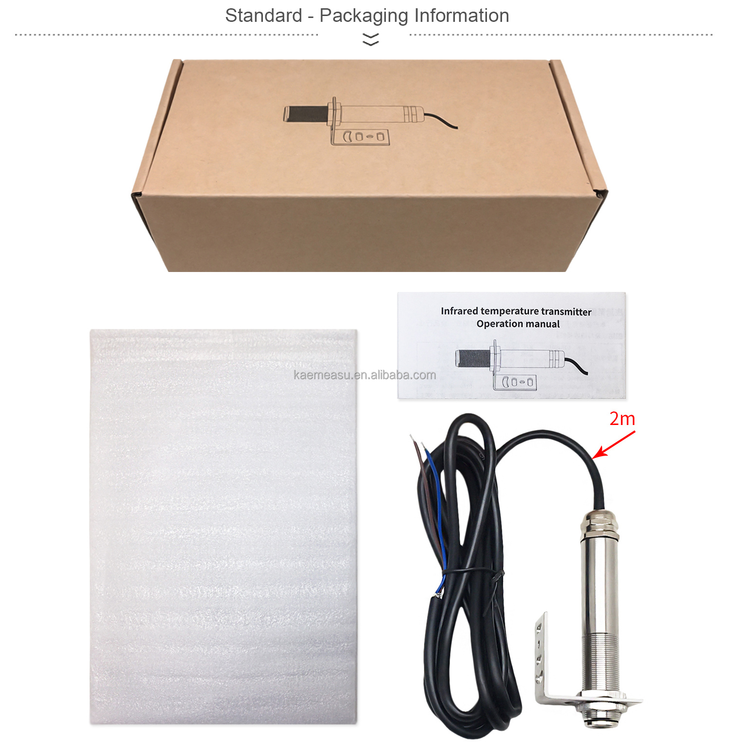 kaemeasu 304 Stainless Steel Infrared Temperature Sensor Non Contact Industrial Temperature Monitoring -20~300℃