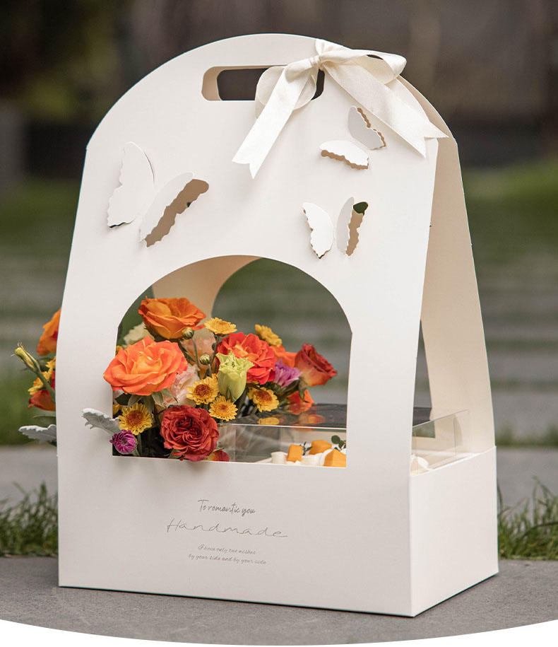 Custom Logo Hand Gift Butterfly Box for Creative Wedding Flower Basket Packaging