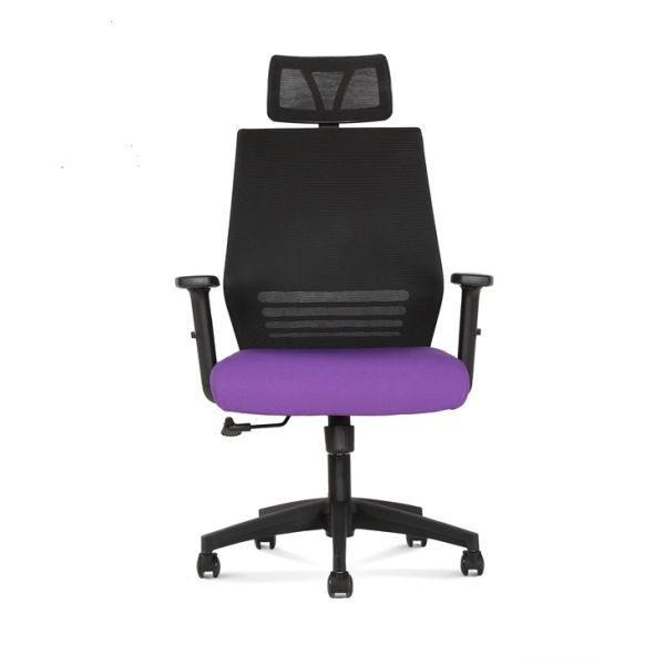 Lumbar Supported High Back Mesh Office Chair with Adjustable Headrest black & purple