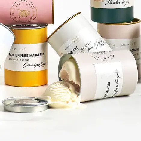 Eco Friendly Empty Round Cardboard Ice Cream Food Paper Tube Packaging With Seal Metal Lid