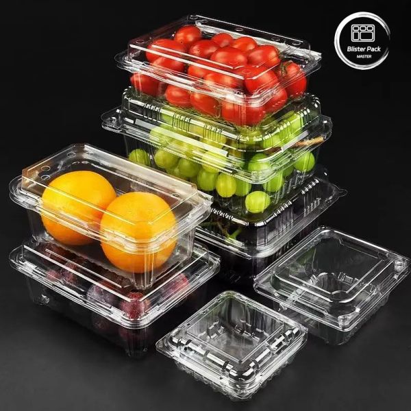 Quality Grapes Lychees & Cherries PET Clamshell Food Containers Transparent Plastic Boxes for sale