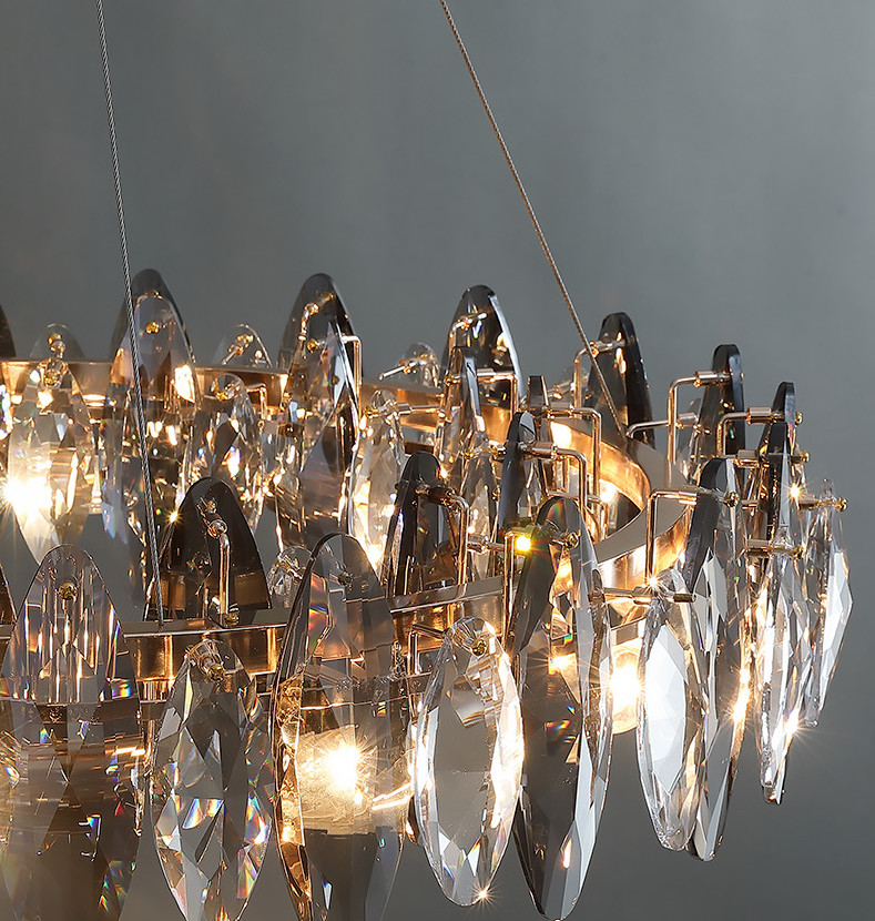 80cm Adjustbale Wire Iron Crystal Chandelier Smoked Crystal Ceiling Light ISO9001 240V