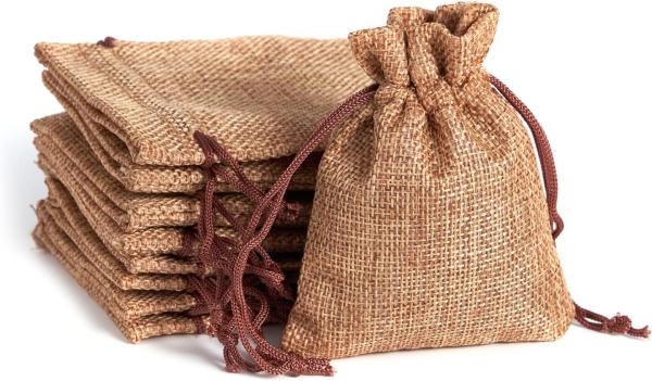 3x4 Inch Linen Burlap Bags with Drawstring Reusable Jewelry Pouches Craft Gift
