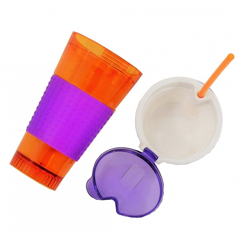 Custom Color Plastic Lunch Boxes Silicon 2 In 1 Snack Drink Cup With Sealed Lid