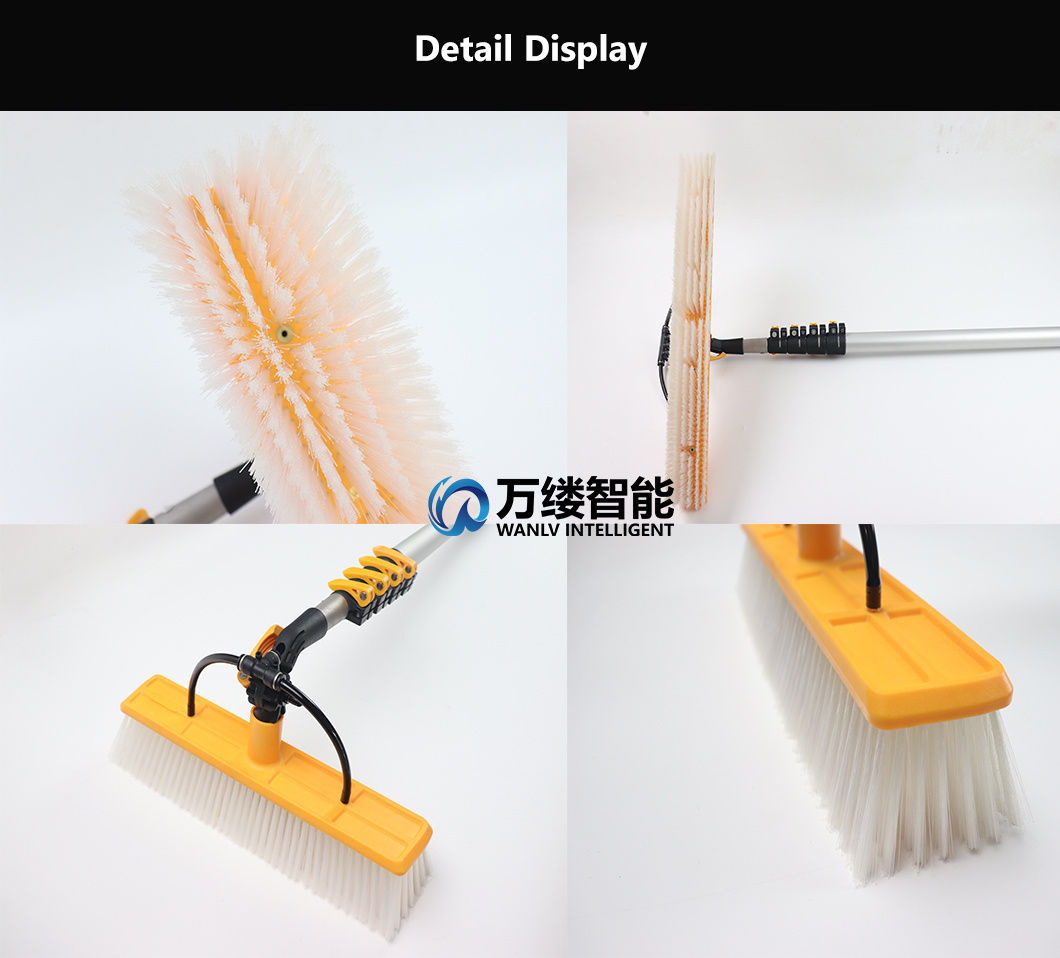 Cold Wash or Dry Cleaning Solar Panel Outdoor Manual Water Spray Brush with 11.4 Meter Carbon Fiber Telescopic Handle Connect to Faucet