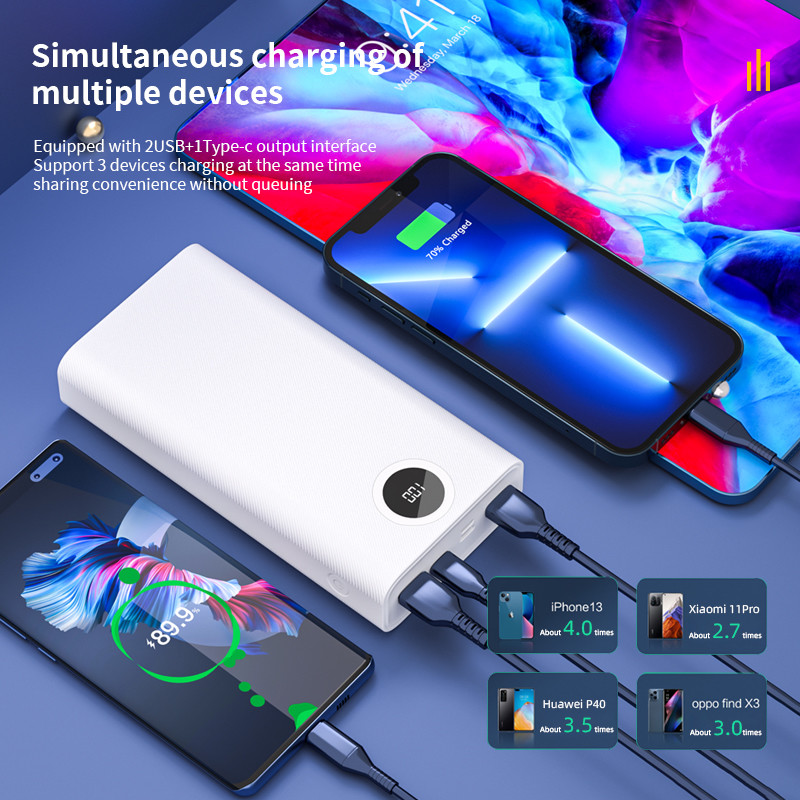 White Large Capacity Power Bank 22.5W PD Output With Safety Protection LED Indicator